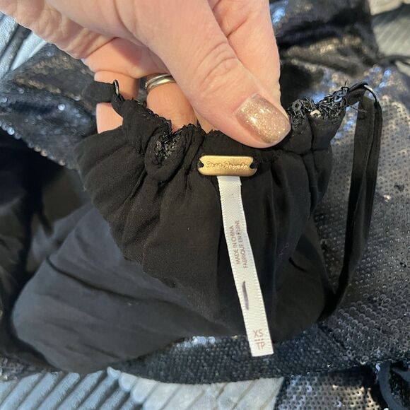 Free People Jumpsuit Womens XS New Years Black Tie Shiny Sequined Pantsuit - Picture 9 of 16